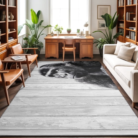 8'x10' Area Rugs, Black Monkey Retro Indoor Outdoor Area Rug for Living Room Bedroom, Modern Art Wildlife Gray Wooden Washable Bathroom Rugs Kitchen Floor Carpet Mats Home Decor Aesthetic