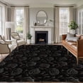 thumbnail image 1 of 8'x10' Area Rugs, Black Spring Floral Indoor Outdoor Area Rug for Living Room Bedroom, Summer Botanical Flowers Classic Black Washable Bathroom Rugs Kitchen Floor Carpet Mats Home Decor Aesthetic, 1 of 8