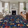 thumbnail image 1 of 8'x10' Area Rugs, Blue Christmas Indoor Outdoor Area Rug for Living Room Bedroom, Xmas Bells Snowflake Snowman Botanical Washable Bathroom Rugs Kitchen Floor Carpet Mats Home Decor Aesthetic, 1 of 8