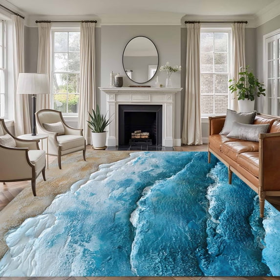 8'x10' Area Rugs, Blue Coastal Indoor Outdoor Area Rug for Living Room Bedroom, Summer Beach Nautical Seaside Washable Bathroom Rugs Kitchen Floor Carpet Mats Home Decor Aesthetic