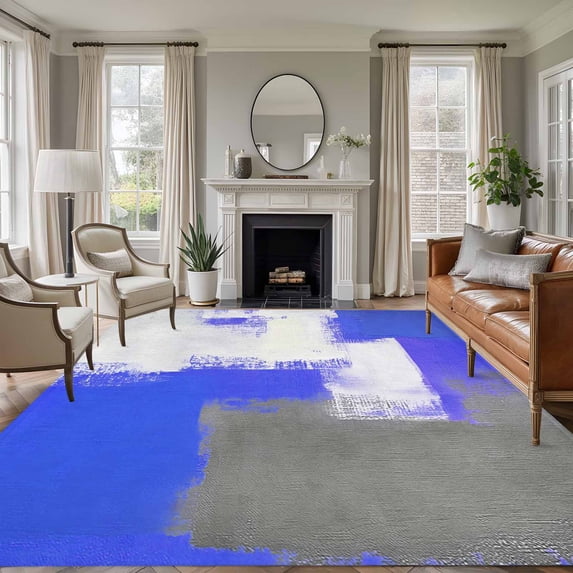 8'x10' Area Rugs, Blue Purple Gray Indoor Outdoor Area Rug for Living Room Bedroom, Abstract Geometric Oil Painted Contemporary Washable Bathroom Rugs Kitchen Floor Carpet Mats Home Decor Aesthetic