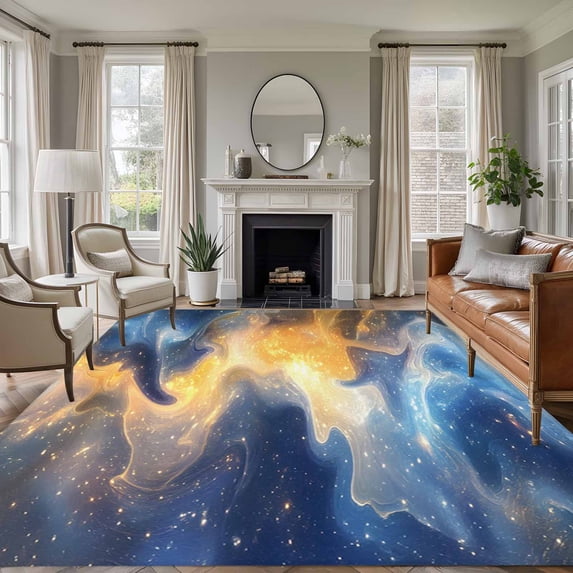 8'x10' Area Rugs, Blue Yellow Indoor Outdoor Area Rug for Living Room Bedroom, Modern Contemporary Abstract Washable Bathroom Rugs Kitchen Floor Carpet Mats Home Decor Aesthetic