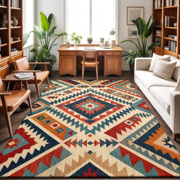 8'x10' Area Rugs, Boho Western Indoor Outdoor Area Rug for Living Room Bedroom, Farmhouse Modern Abstract Rustic Geometric Washable Bathroom Rugs Kitchen Floor Carpet Mats Home Decor Aesthetic