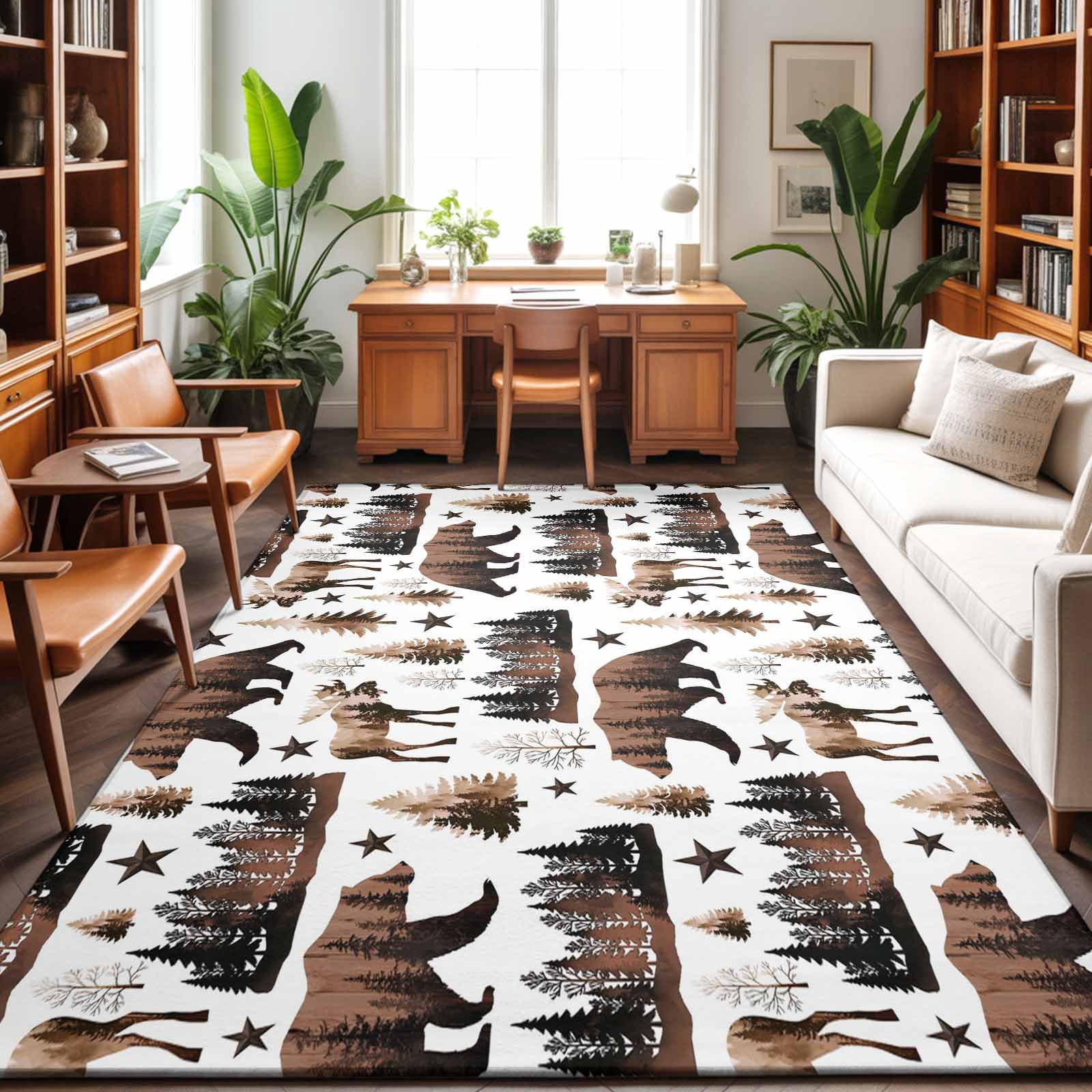 8'x10' Area Rugs, Brown Bear Elk Cabin Indoor Outdoor Area Rug for ...