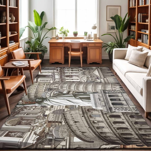 8'x10' Area Rugs, Brown Landmarks Indoor Outdoor Area Rug for Living ...