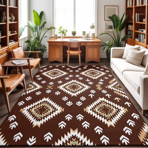 8'x10' Area Rugs, Coffee Southwestern Indoor Outdoor Area Rug for Living Room Bedroom, Boho Geometric Ethnic Tribe Washable Bathroom Rugs Kitchen Floor Carpet Mats Home Decor Aesthetic