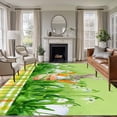 thumbnail image 1 of 8'x10' Area Rugs, Easter Bunny Indoor Outdoor Area Rug for Living Room Bedroom, Spring Green Garden Floral Botanical Plaid Washable Bathroom Rugs Kitchen Floor Carpet Mats Home Decor Aesthetic, 1 of 8