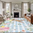 thumbnail image 1 of 8'x10' Area Rugs, Easter Indoor Outdoor Area Rug for Living Room Bedroom, Spring Rabbit Eggs Seasonal Flowers Blue Lattice Washable Bathroom Rugs Kitchen Floor Carpet Mats Home Decor Aesthetic, 1 of 8