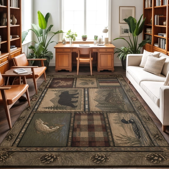 8'x10' Area Rugs, Farmhouse Patchwork Indoor Outdoor Area Rug for Living Room Bedroom, Country Vintage Rustic Forest Mountains Washable Bathroom Rugs Kitchen Floor Carpet Mats Home Decor Aesthetic
