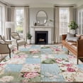 thumbnail image 1 of 8'x10' Area Rugs, Green Blue Pink Botanical Indoor Outdoor Area Rug for Living Room Bedroom, Spring Floral Vintage Washable Bathroom Rugs Kitchen Floor Carpet Mats Home Decor Aesthetic, 1 of 8
