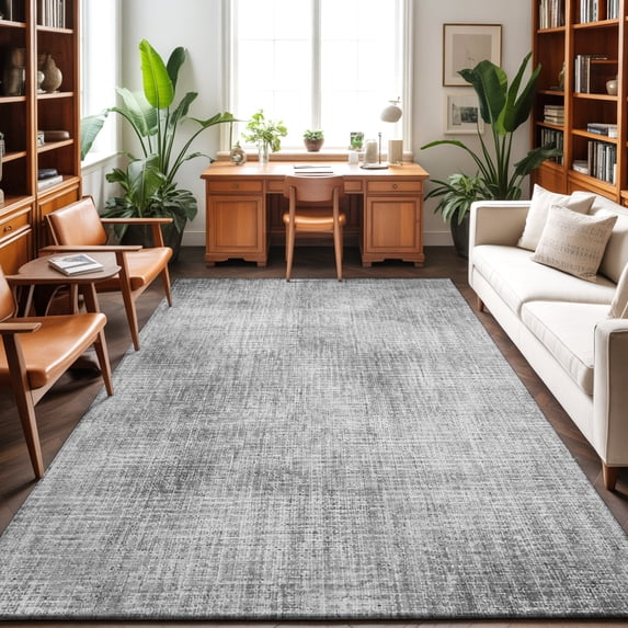 8'x10' Area Rugs, Grey Black Indoor Outdoor Area Rug for Living Room Bedroom, Farmhouse Linen Texture Washable Bathroom Rugs Kitchen Floor Carpet Mats Home Decor