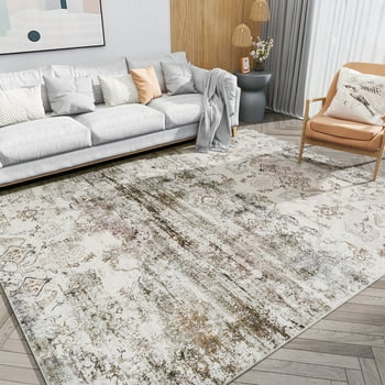 8'x10' Area Rugs for Living Room Machine Washable Rugs Abstract Vintage Distressed Indoor Rug Carpet Soft Lightweight Large Area Rug for Bedroom Dining Room Kitchen Foldable Nonslip Rug Taupe