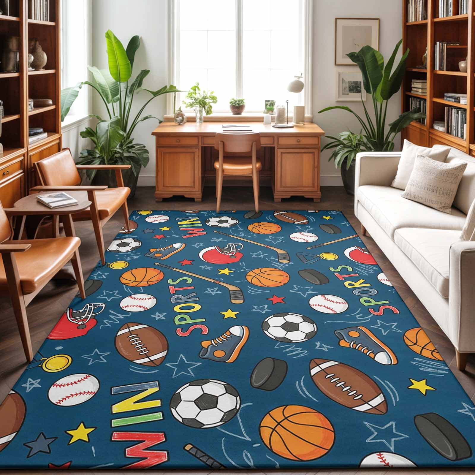 Bath Rugby Rug 8'x10' Area Rugs, Navy Blue Sports Indoor Outdoor Area Rug for Living ...