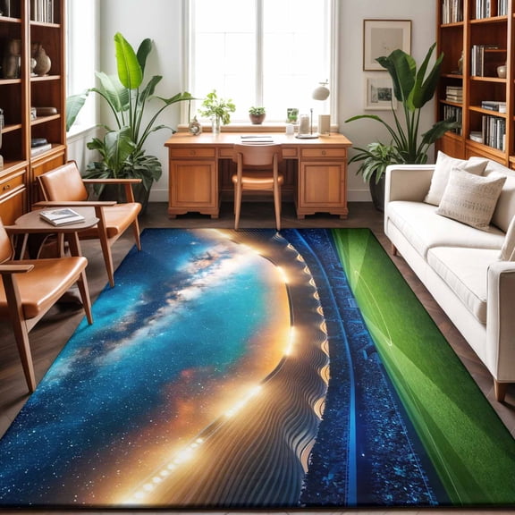 8'x10' Area Rugs, Night Arena Indoor Outdoor Area Rug for Living Room Bedroom, Starry Sky Forest Green Atmospheric Football Field Washable Bathroom Rugs Kitchen Floor Carpet Mats Home Decor Aesthetic