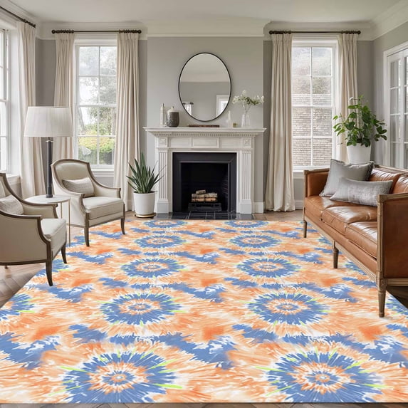 8'x10' Area Rugs, Orange Blue Indoor Outdoor Area Rug for Living Room Bedroom, Modern Tie Dyeing Contemporary Abstract Art Washable Bathroom Rugs Kitchen Floor Carpet Mats Home Decor Aesthetic