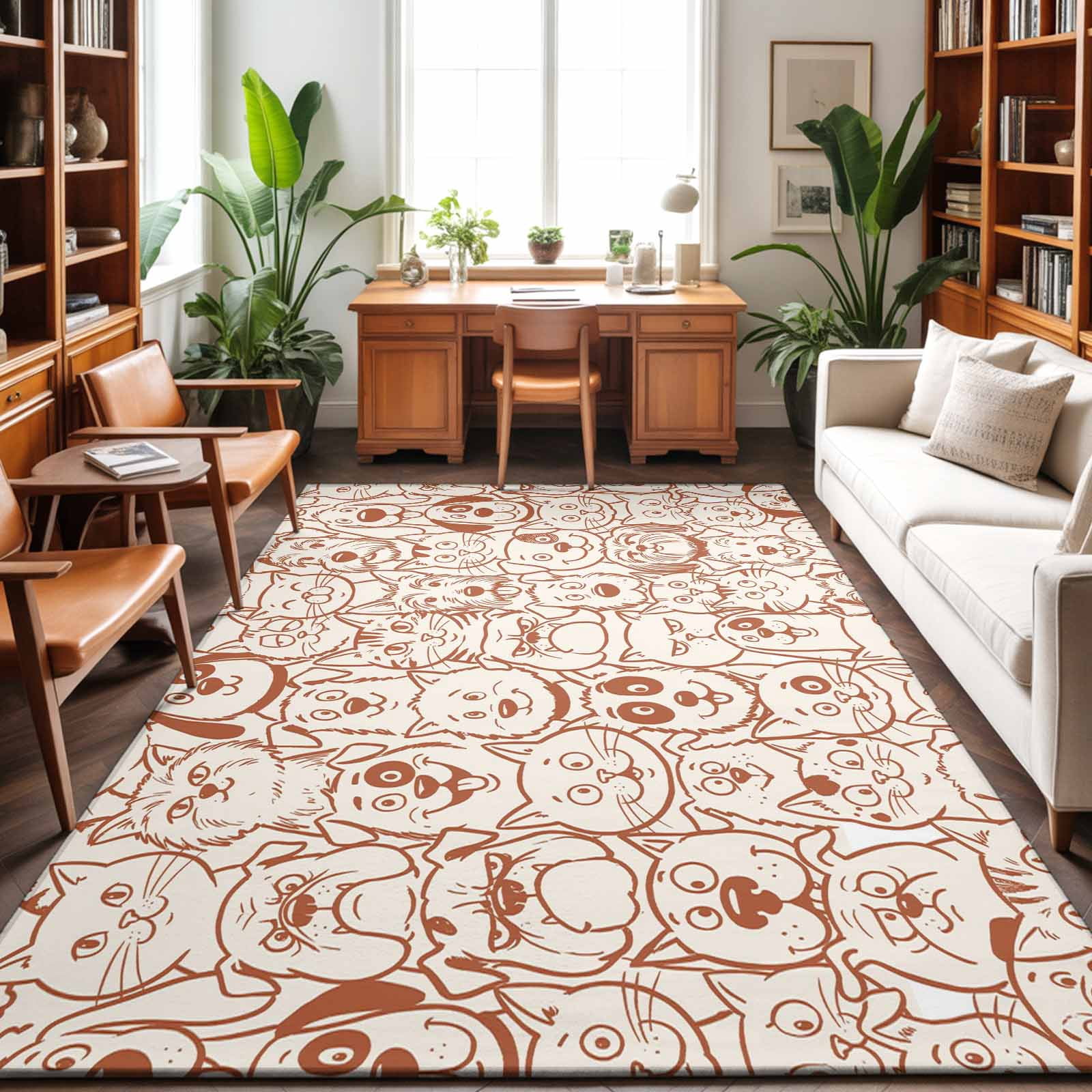 8'x10' Area Rugs, Orange Cute Dog Cat Indoor Outdoor Area Rug for ...