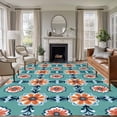 thumbnail image 1 of 8'x10' Area Rugs, Orange Teal Blue Indoor Outdoor Area Rug for Living Room Bedroom, Modern Abstract Floral Ethnic Washable Bathroom Rugs Kitchen Floor Carpet Mats Home Decor Aesthetic, 1 of 8