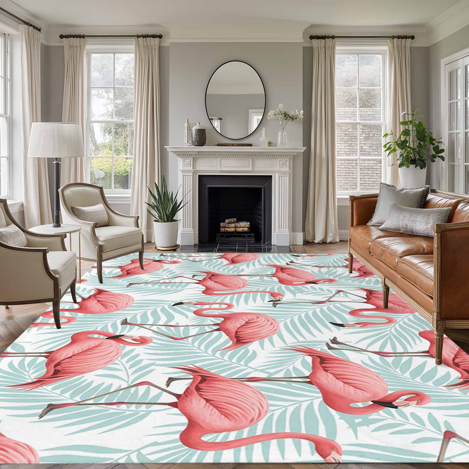 8'x10' Area Rugs, Pink Flamingo Indoor Outdoor Area Rug for Living Room ...