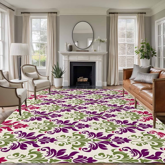8'x10' Area Rugs, Pink Purple Green Indoor Outdoor Area Rug for Living Room Bedroom, Modern Ethnic Geometric Abstract Washable Bathroom Rugs Kitchen Floor Carpet Mats Home Decor Aesthetic