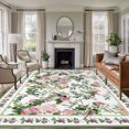 thumbnail image 1 of 8'x10' Area Rugs, Pink Spring Floral Indoor Outdoor Area Rug for Living Room Bedroom, Elegant Pastoral Flowers Birds Watercolor Washable Bathroom Rugs Kitchen Floor Carpet Mats Home Decor Aesthetic, 1 of 8