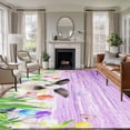 thumbnail image 1 of 8'x10' Area Rugs, Purple Easter Indoor Outdoor Area Rug for Living Room Bedroom, Spring Botanical Floral Rabbit Butterfly Washable Bathroom Rugs Kitchen Floor Carpet Mats Home Decor Aesthetic, 1 of 8