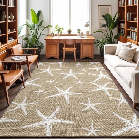 8'x10' Area Rugs, Rustic Coastal Starfish Indoor Outdoor Area Rug for Living Room Bedroom, Nautical Summer Beach Ocean Washable Bathroom Rugs Kitchen Floor Carpet Mats Home Decor Aesthetic