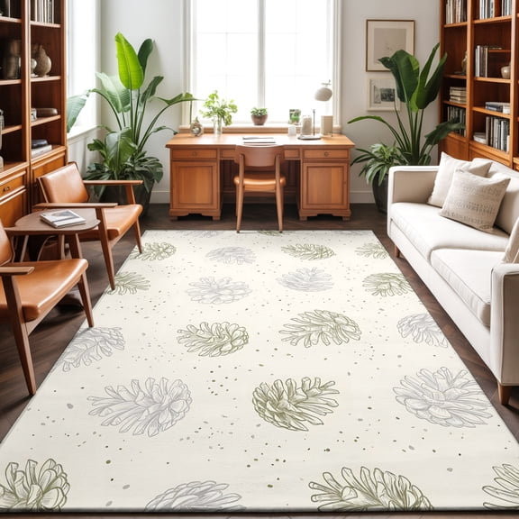 8'x10' Area Rugs, Sage Green Pine Cones Indoor Outdoor Area Rug for Living Room Bedroom, Farmhouse Modern Art Washable Bathroom Rugs Kitchen Floor Carpet Mats Home Decor Aesthetic