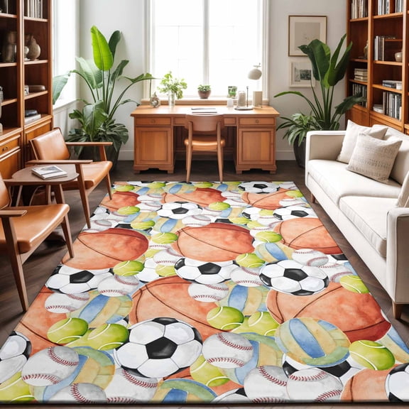 8'x10' Area Rugs, Sports Indoor Outdoor Area Rug for Living Room Bedroom, Basketball Soccer Baseball Athletic Vibrant Washable Bathroom Rugs Kitchen Floor Carpet Mats Home Decor Aesthetic