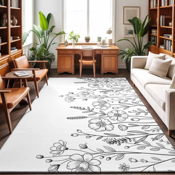 8'x10' Area Rugs, Spring Flowers Indoor Outdoor Area Rug for Living Room Bedroom, Modern Simple Botanical Wildflowers Herbs Washable Bathroom Rugs Kitchen Floor Carpet Mats Home Decor Aesthetic
