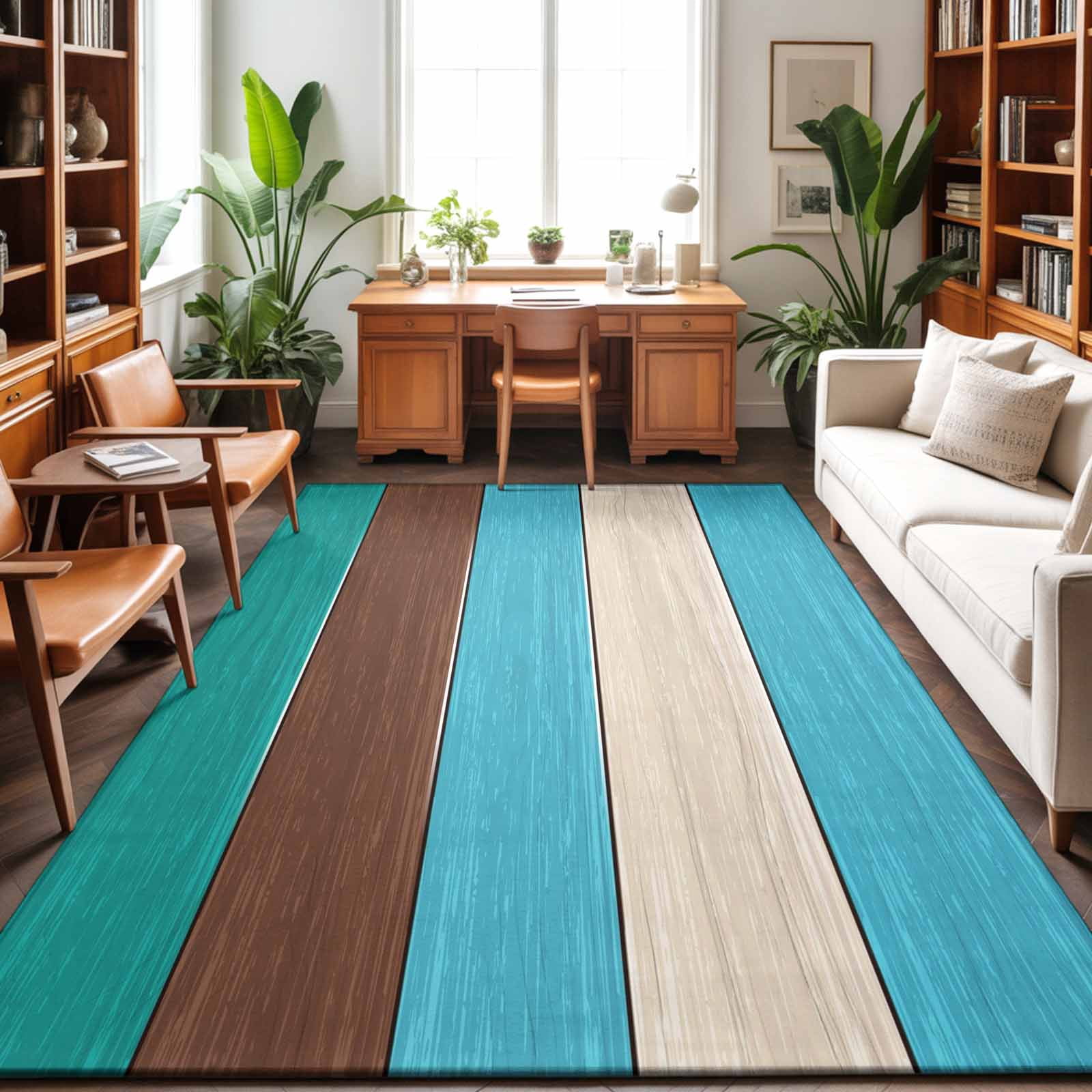 8'x10' Area Rugs, Teal Blue Brown Indoor Outdoor Area Rug for Living ...