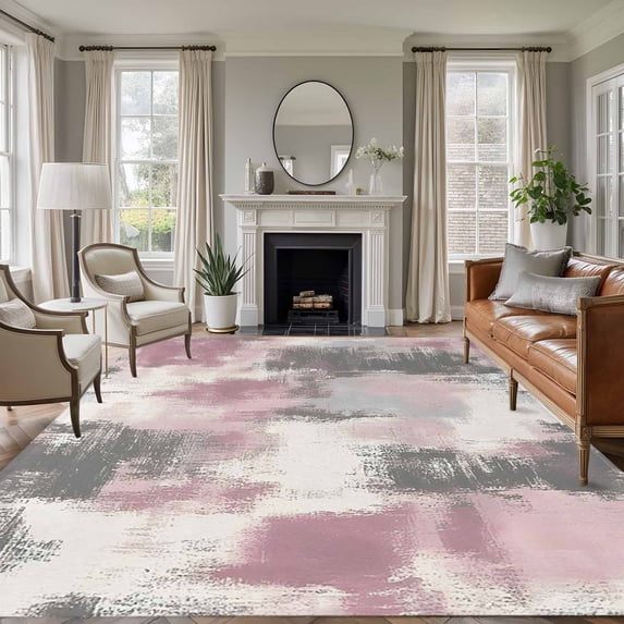 8'x10' Area Rugs, Vintage Pink Gray Indoor Outdoor Area Rug for Living Room Bedroom, Modern Abstract Art Washable Bathroom Rugs Kitchen Floor Carpet Mats Home Decor Aesthetic