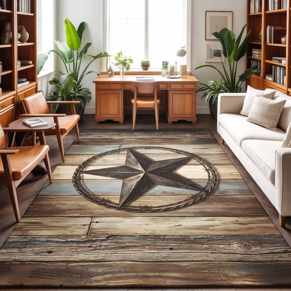 Rustic Star Rugs Entry Rug 8'x10' Area Rugs, Western Texas Star Retro Indoor Outdoor Area Rug for ...