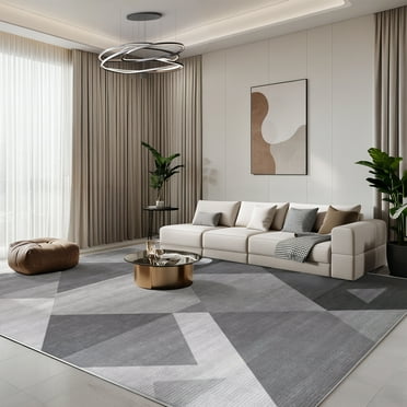 KAMOMA 8'x10' Area Rugs for Living Room Geometric Style Modern Rug Soft Low Pile Non Slip Carpet Machine Washable Indoor Rug for Bedroom Dining Room Office, Gray