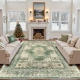 thumbnail image 1 of 8'x10' Area Rugs for Living Room, Machine Washable No-Pile Non-Slip Soft Vintage Rugs, Indoor Print Bohemian Distressed Carpet, Green, 1 of 9