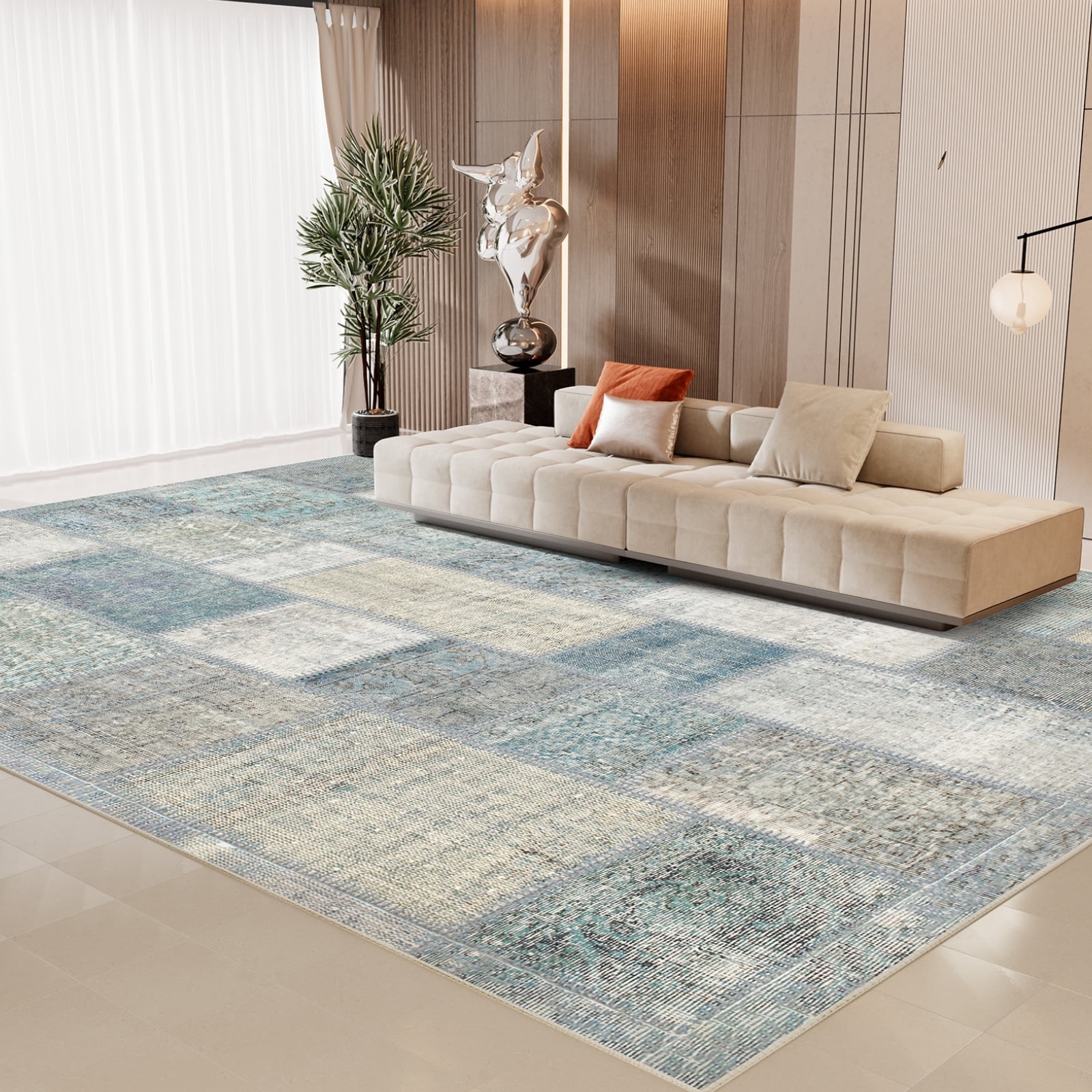 Cozylore 8'x10' Area Rugs for Living Room Modern Rug Soft Low Pile Non Slip Carpet Machine Washable Indoor Rug for Bedroom Dining Room, Blue
