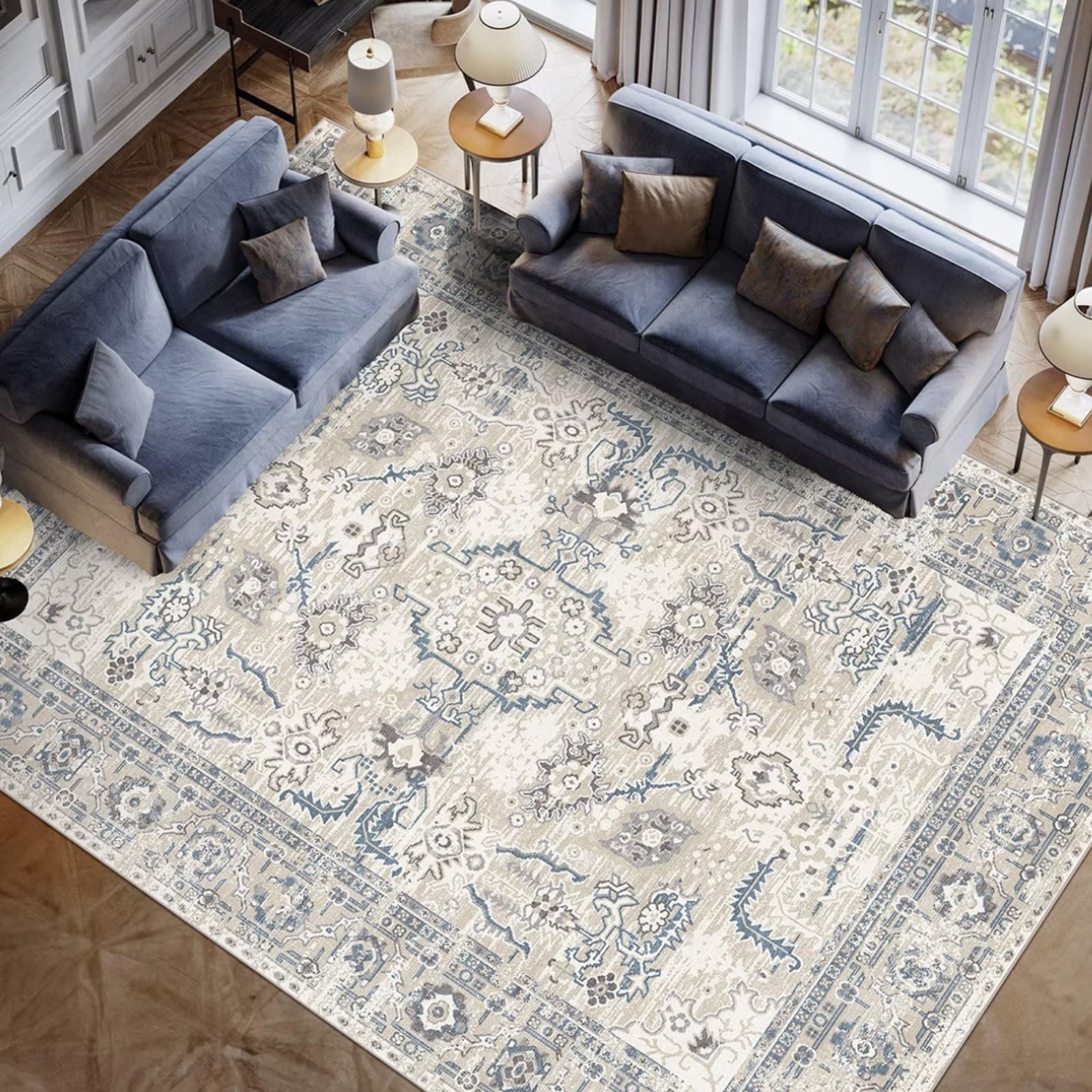 Cozylore 8'x10' Area Rugs for Living Room Modern Rug Soft Low Pile Non Slip Carpet Machine Washable Indoor Rug for Bedroom Dining Room, Blue