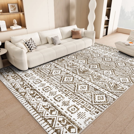 Cozylore 8'x10' Area Rugs for Living Room Modern Rug Soft Low Pile Non Slip Carpet Machine Washable Indoor Rug for Bedroom Dining Room, Brown
