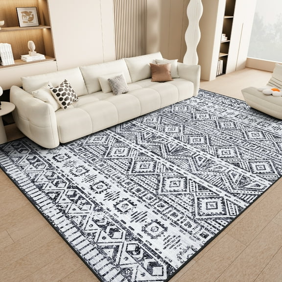 8'x10' Area Rugs for Living Room Modern Rug Soft Low Pile Non Slip Carpet Machine Washable Indoor Rug for Bedroom Dining Room, Gray