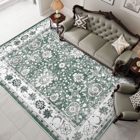 Cozylore 8'x10' Area Rugs for Living Room Modern Rug Soft Low Pile Non Slip Carpet Machine Washable Indoor Rug for Bedroom Dining Room, Green