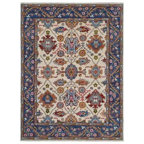 8'x10' Beige Pure Wool Hand Knotted Traditional Design Oriental Rug_12