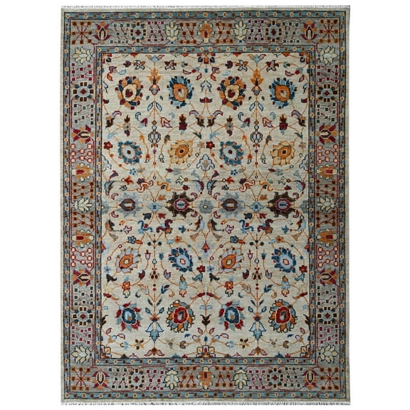 8'x10' Beige Pure Wool Hand Knotted Traditional Design Oriental Rug_16