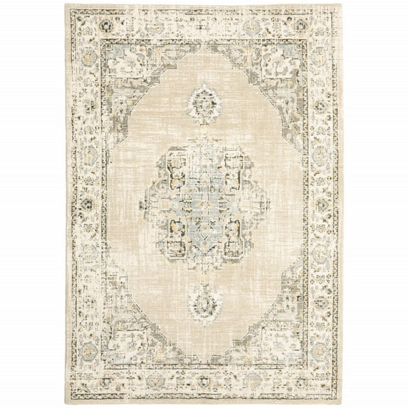 8'x10' Beige and Ivory Center Jewel Area Rug