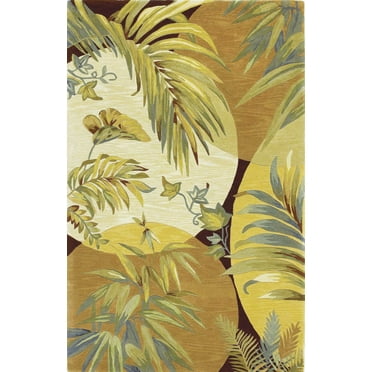 8'x10' Coral Red Ivory Hand Tufted Tropical Leaves Indoor Area Rug