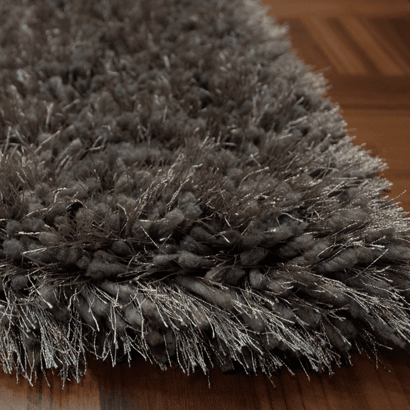8'x10' Feet Shag Shaggy Furry Fluffy Fuzzy Solid Soft Modern Contemporary Thick Plush Soft Pile Dark Gray Dark Grey Two-Tone Color Rug Carpet Bedroom Living Room