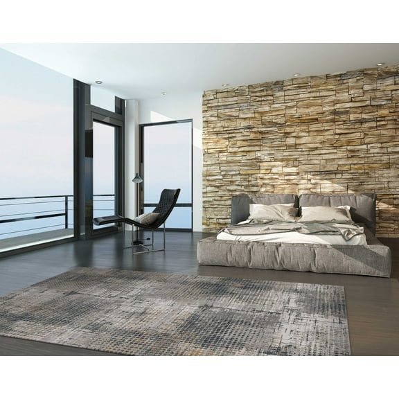 8'x10' Grey Machine Woven Abstract Graduated Dots Indoor Area Rug