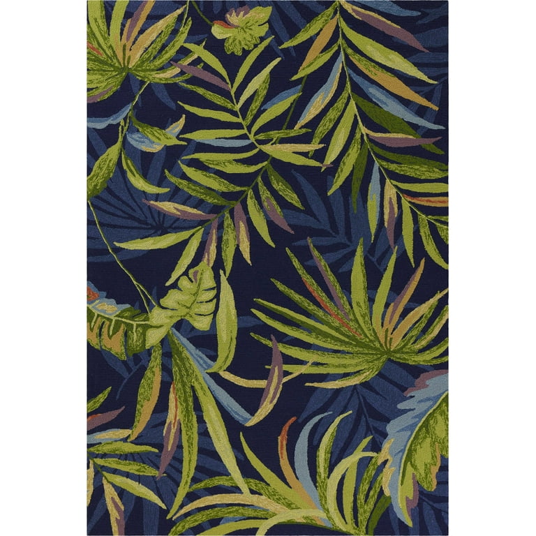 8'X10' Ink Blue Hand Hooked Uv Treated Oversized Tropical Leaves Indoor Outdoor Area Rug 8'X10' Ink Blue Hand Hooked Uv Treated Oversized Tropical Leaves Indoor Outdoor Area Rug