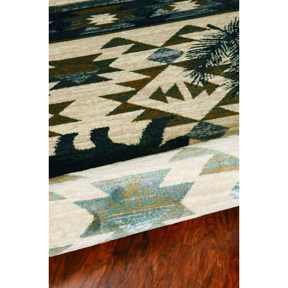 8'x10' Ivory Blue Machine Woven Geometric Lodge Indoor Area Rug