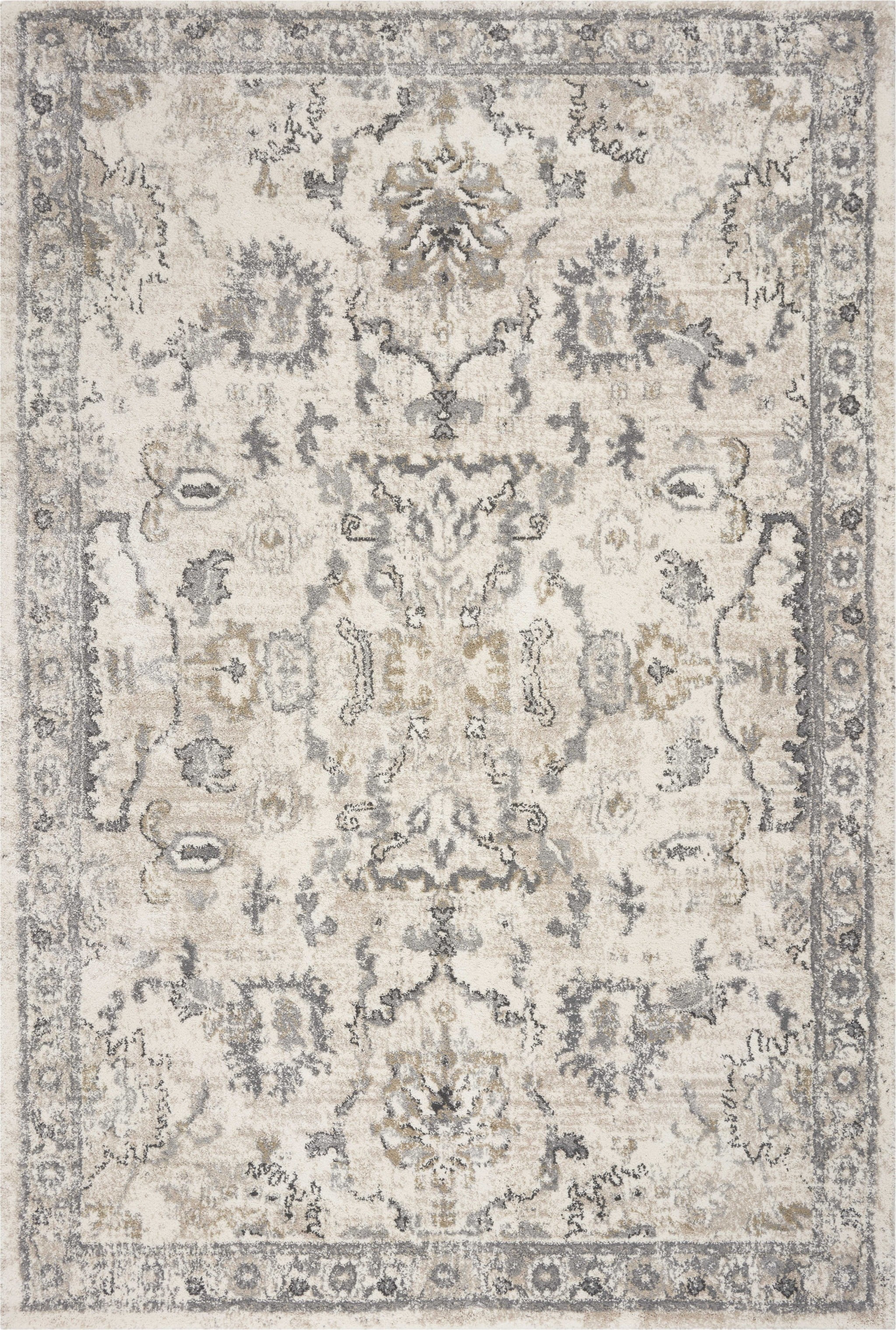 Senter Ivory Machine Rug 8'x10' Ivory Machine Woven Distressed Floral Traditional Indoor Area ...