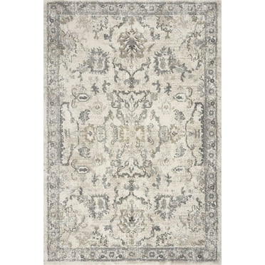 8'x10' Ivory Machine Woven Distressed Floral Traditional Indoor Area Rug