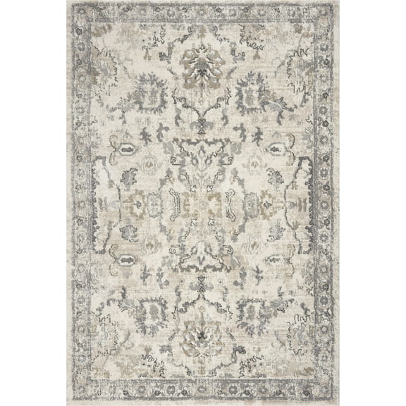 8'x10' Ivory Machine Woven Distressed Floral Traditional Indoor Area Rug